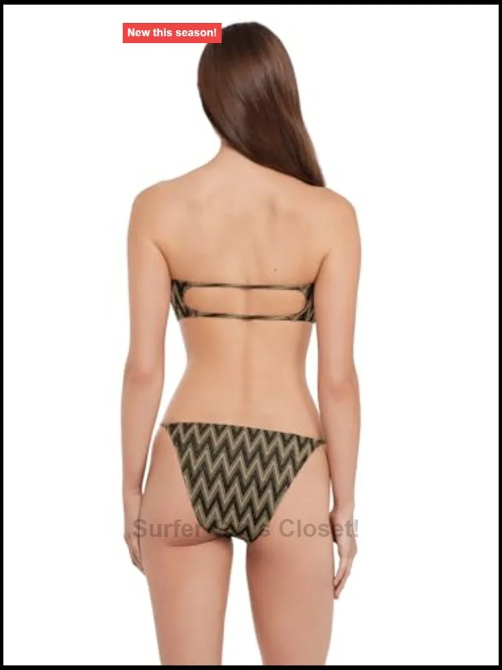 Cutout Bandeau Bikini Top with Gold Beads Strapless Swim Top